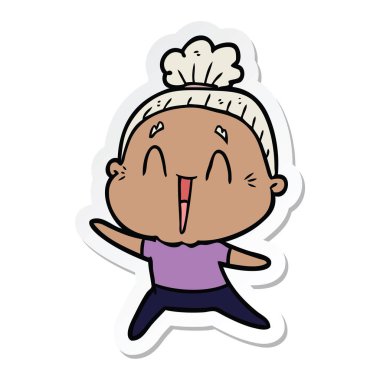 bir karikatür mutlu yaşlı kadın etiketi