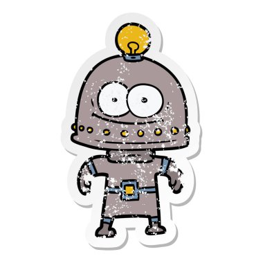 bir mutlu karton robot ampul ile sıkıntılı etiket