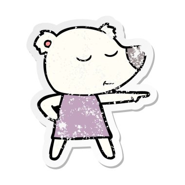 elbise giyen bir karikatür kutup ayısı sıkıntılı etiket