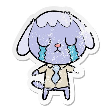 ağlayan bir sevimli çizgi köpek sıkıntılı etiket