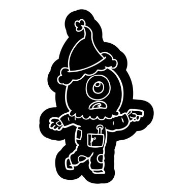 bir Tepegöz'ü yabancı uzay adamı giyen Noel Baba şapkası işaret ilginç çizgi film simgesi