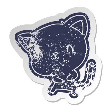 şirin kawaii kedi sıkıntılı eski çizgi film etiketi