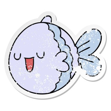 ilginç bir el sıkıntılı etiket karikatür balık çizilmiş