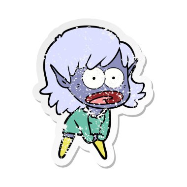 bir çizgi film şok elf kızın sıkıntılı etiket