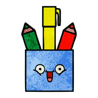 Retro grunge doku karikatür bir kalem tencere