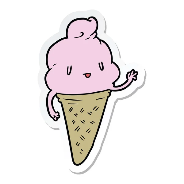 Autocollant d'une crème glacée dessin animé mignon — Image vectorielle