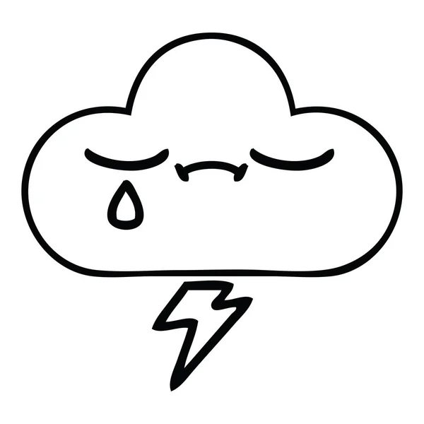 Desenho Linha Desenho Animado Uma Nuvem Tempestade — Vetor de Stock