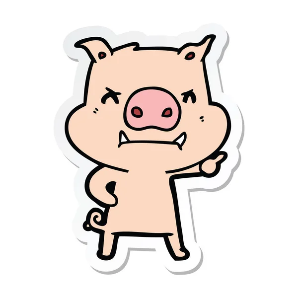 Etiqueta Porco Desenho Animado Zangado — Vetor de Stock