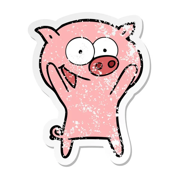 Stiker tertekan dari kartun babi bahagia - Stok Vektor