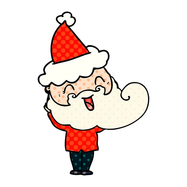Szczęśliwy Brodaty Mężczyzna Kapeluszu Santa — Wektor stockowy