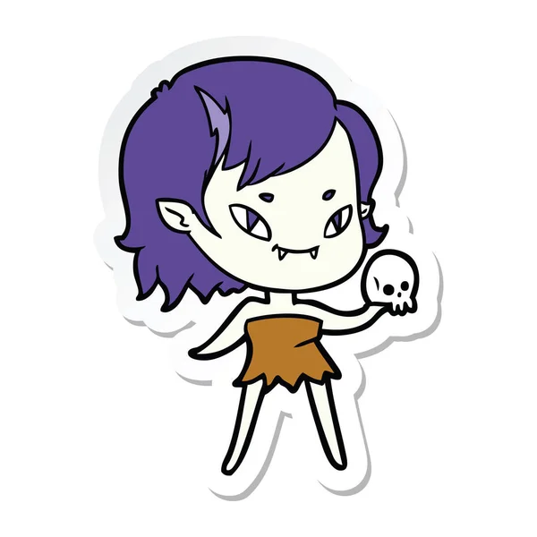 Pegatina Una Chica Vampiro Amigable Con Dibujos Animados Con Cráneo — Vector de stock