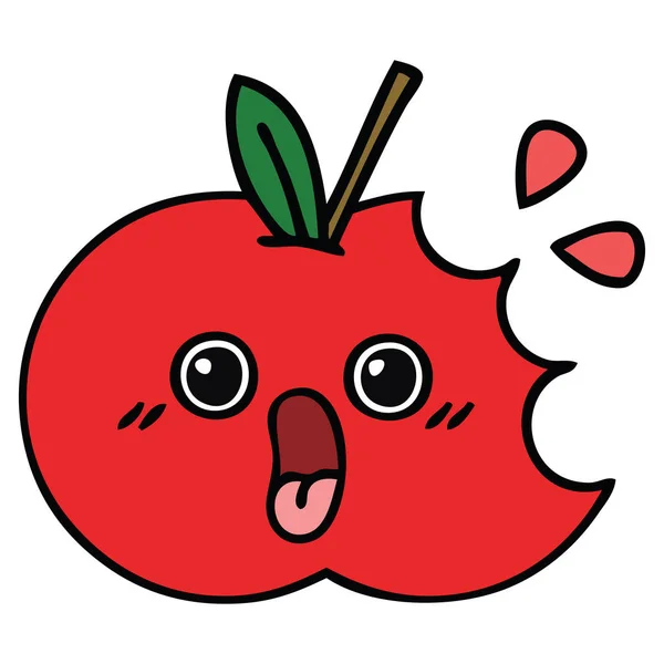 Söta Tecknade Ett Rött Äpple — Stock vektor