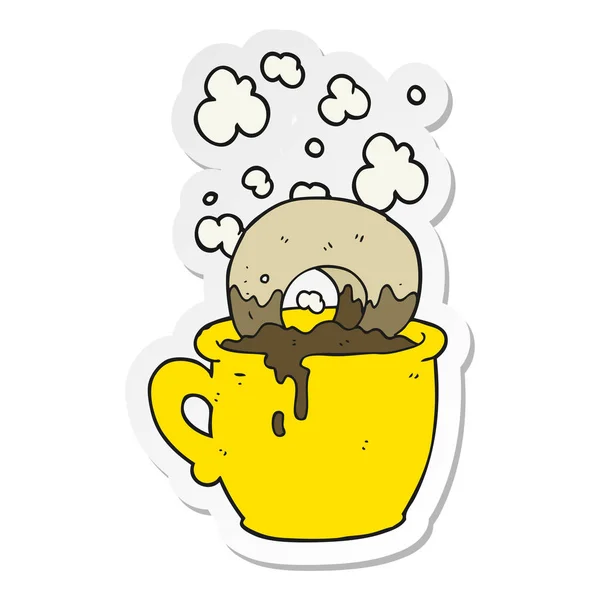 Sticker Cartoon Donut Dunked Coffee — Stock Vector
