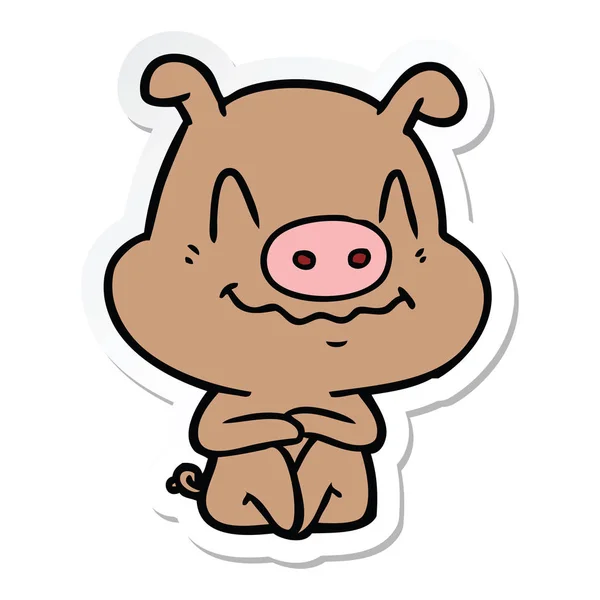 Sticker Nervous Cartoon Pig Sitting — Stock Vector