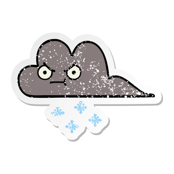 Adesivo Angustiado Desenho Animado Bonito Tempestade Nuvem Neve — Vetor de Stock