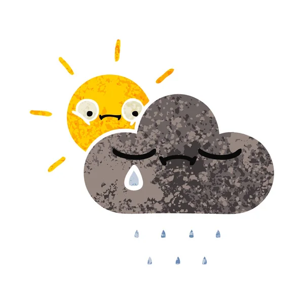 嵐雲と太陽のレトロなイラストのスタイルの漫画 — ストックベクタ