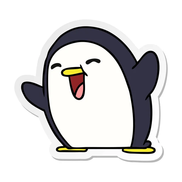 Etiket karikatür kawaii bir sevimli penguen — Stok Vektör