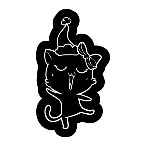 Икона кошки в шляпе Санты — стоковый вектор