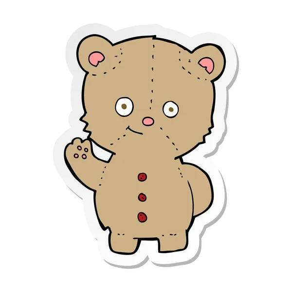 Pegatina de un oso de peluche de dibujos animados ondeando — Vector de stock