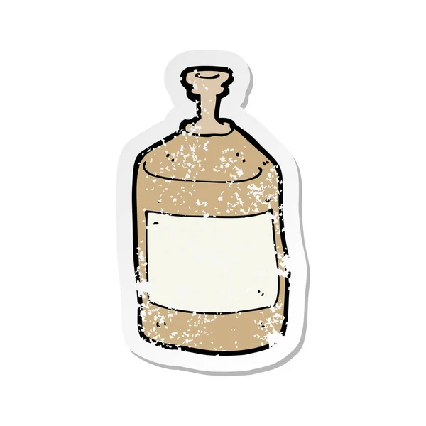 Retro Angosciato Adesivo Cartone Animato Vecchia Bottiglia Schizzo — Vettoriale Stock