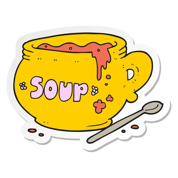 Sticker of a cartoon bowl of soup — Stock Vector