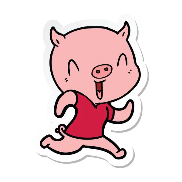 Sticker Happy Cartoon Pig — Stock Vector