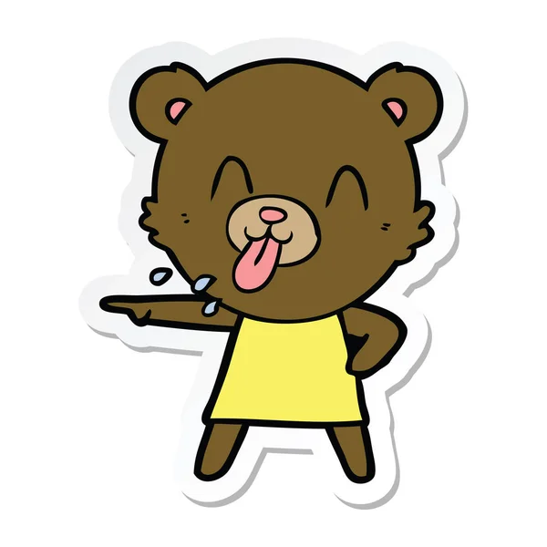 Sticker Rude Cartoon Bear Pointing — Stock Vector
