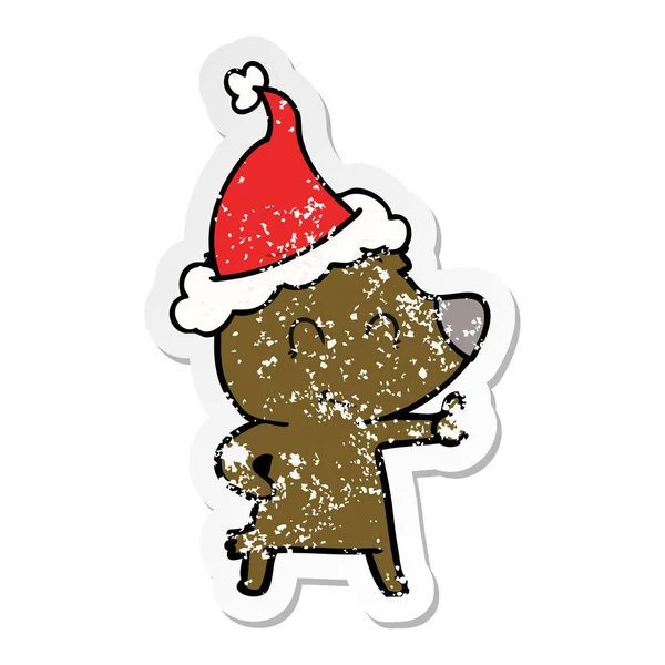 Kadın Ayı Çekilmiş Sıkıntılı Etiket Karikatür Giyen Noel Baba Şapkası — Stok Vektör