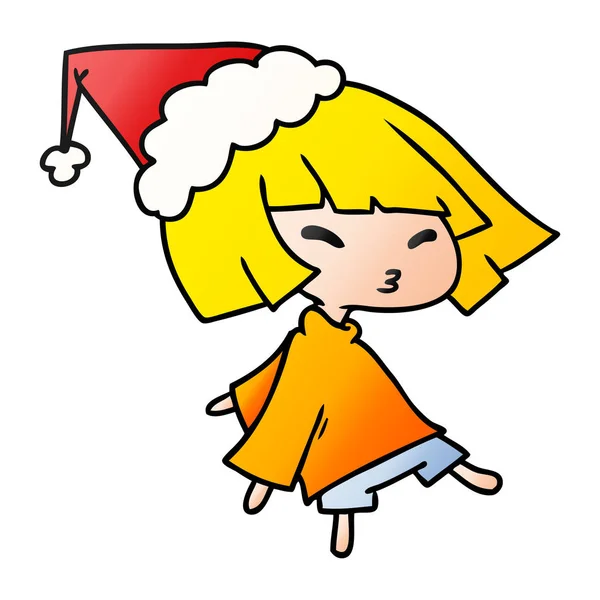 Dibujado Mano Navidad Gradiente Dibujos Animados Chica Kawaii — Vector de stock