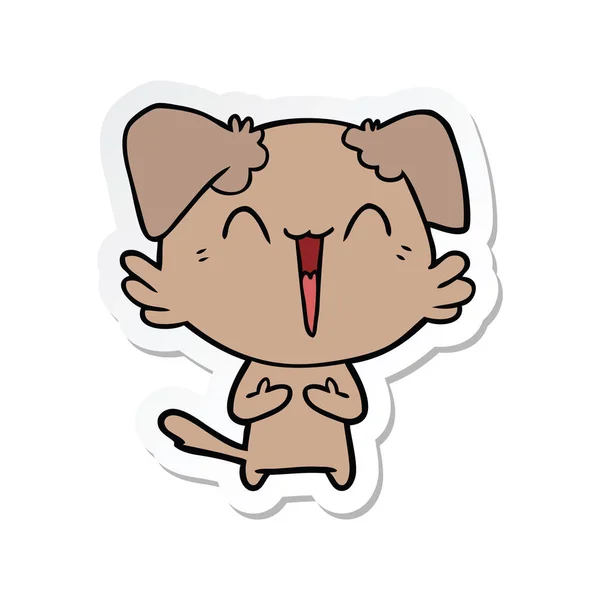 Sticker Happy Little Cartoon Dog Laughing — Stock Vector