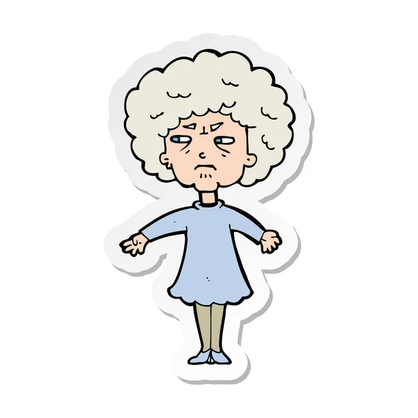Sticker of a cartoon bitter old woman — Stock Vector