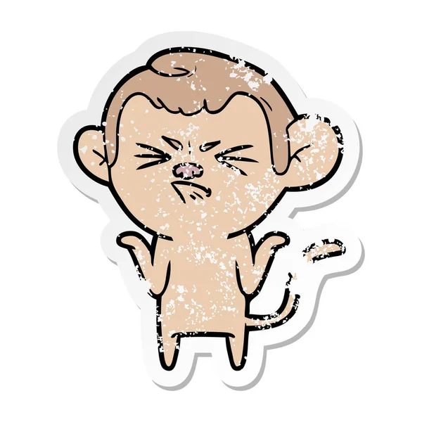 Distressed Sticker Cartoon Annoyed Monkey — Stock Vector