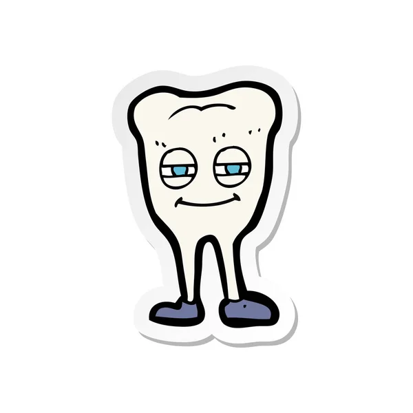 Adesivo di un dente sorridente cartone animato — Vettoriale Stock