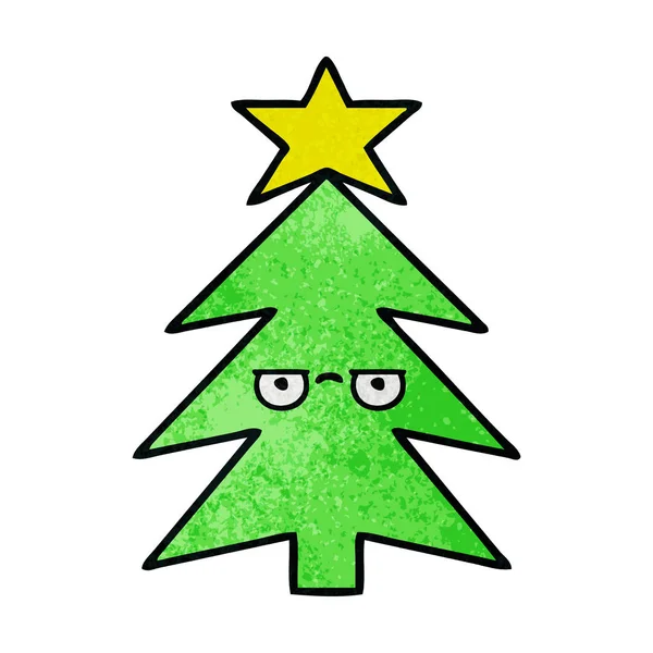 Árbol de Navidad de dibujos animados de textura grunge retro — Vector de stock