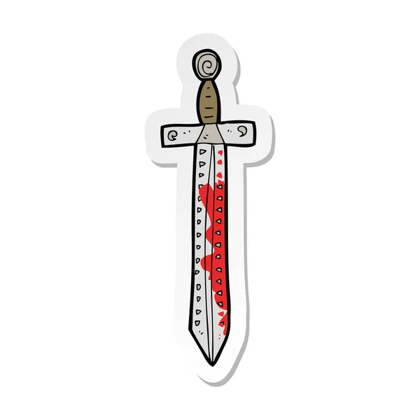 Etiqueta Uma Espada Salpicada Sangue Desenho Animado — Vetor de Stock