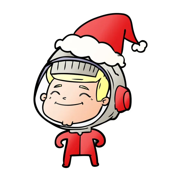 Happy Gradient Cartoon eines Astronauten mit Weihnachtsmütze — Stockvektor