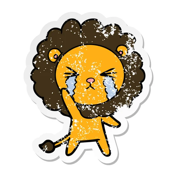 Etiqueta Angustiada Leão Chorando Desenhos Animados — Vetor de Stock