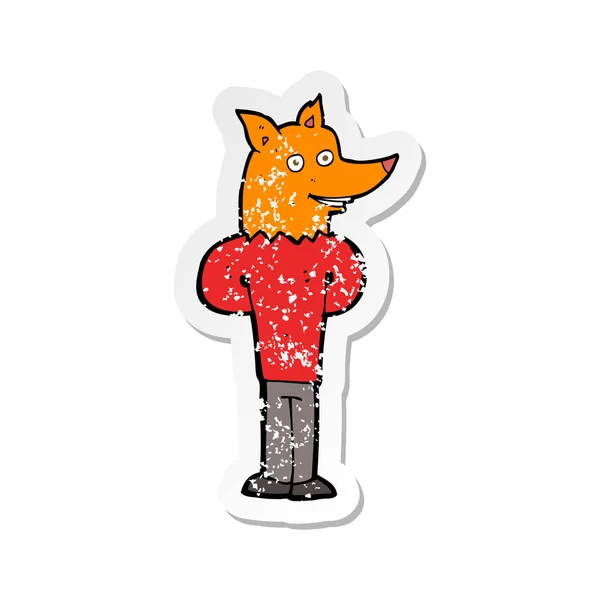 Retro distressed sticker of a cartoon fox man — Stock Vector