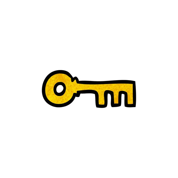 Textured cartoon doodle of a brass key — Stock Vector