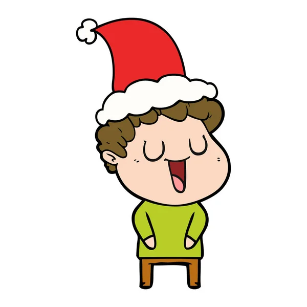 Laughing line drawing of a man wearing santa hat — Stock Vector