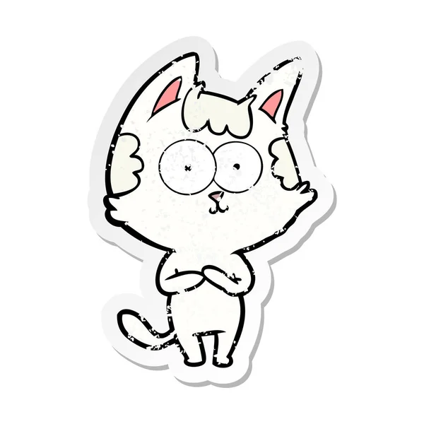 Distressed sticker of a happy cartoon cat — Stock Vector