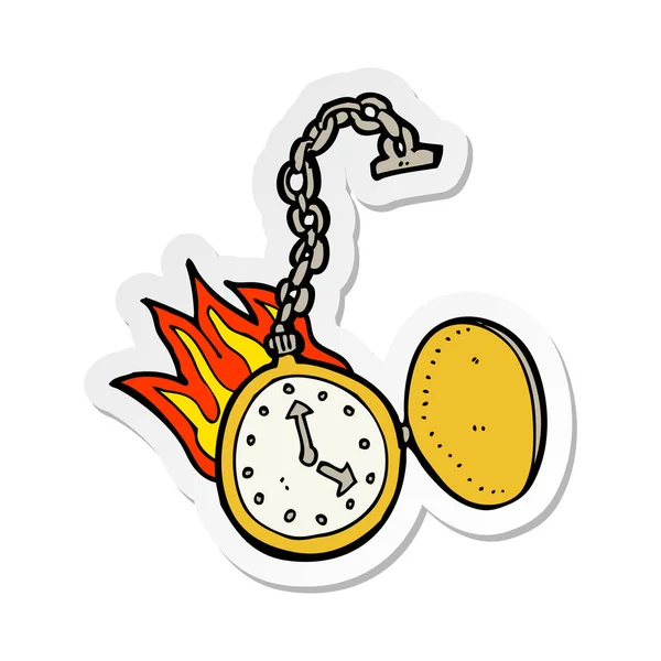 Pegatina Reloj Llameante Dibujos Animados — Vector de stock