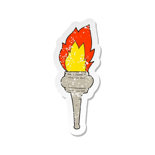Ретро-стикер горящего факела из мультфильма — стоковый вектор