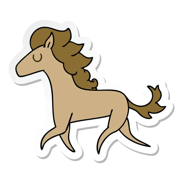 Sticker Quirky Hand Drawn Cartoon Running Horse — Stock Vector