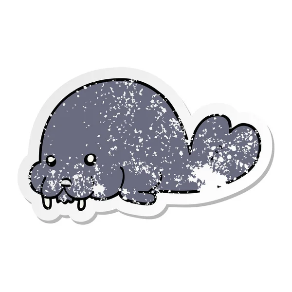 Stiker tertekan dari kartun walrus lucu - Stok Vektor