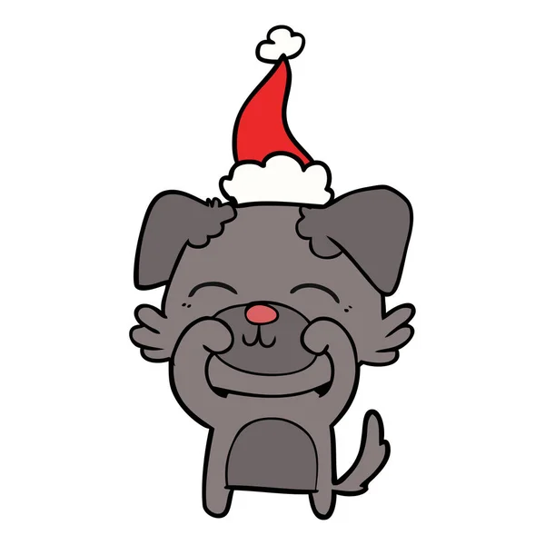 Dessin au trait d'un chien portant un chapeau de Père Noël — Image vectorielle