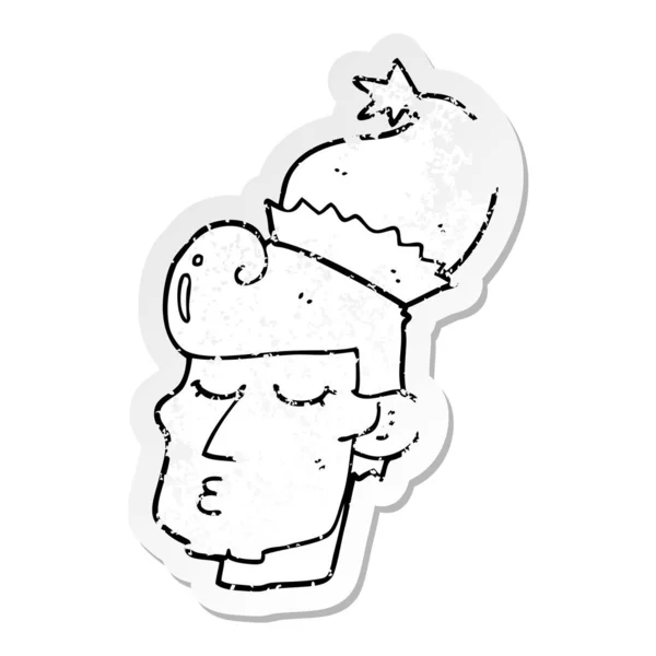 Мучительная Наклейка Карикатуриста Рождественской Шляпе — стоковый вектор
