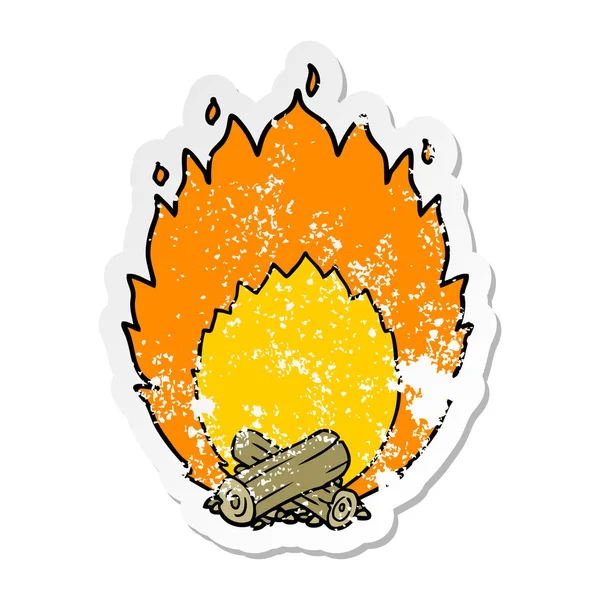Distressed Sticker Cartoon Blazing Camp Fire — Stock Vector