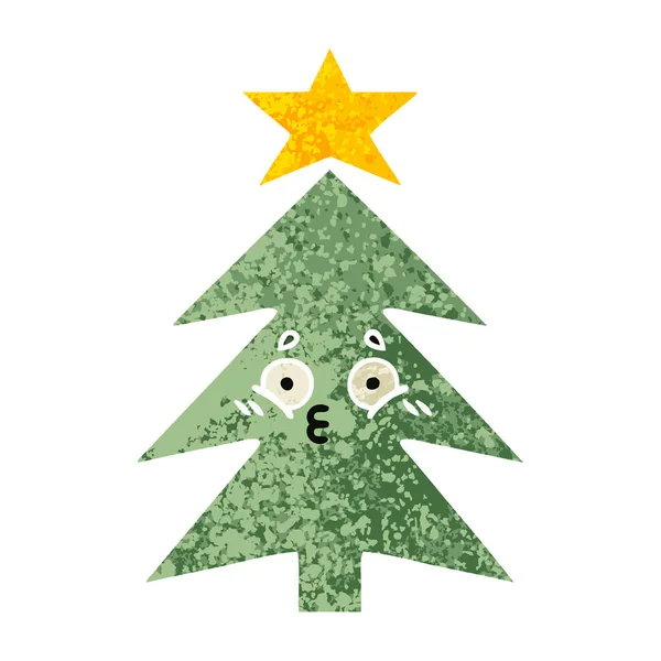 Retro Ilustración Estilo Dibujos Animados Árbol Navidad — Vector de stock