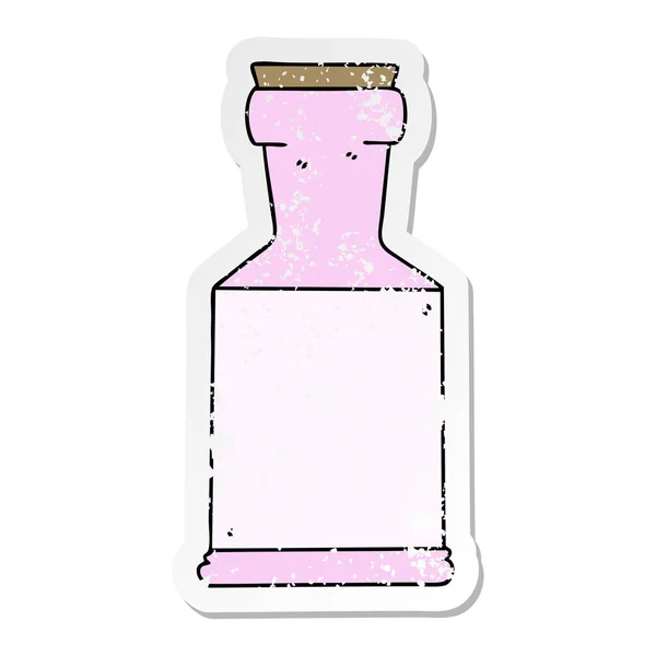 Verontruste sticker van een eigenzinnige hand getrokken cartoon potion fles — Stockvector